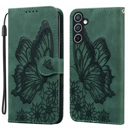 Étui de téléphone en cuir gaufré papillons avec fente pour cartes