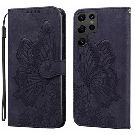 Étui de téléphone en cuir gaufré papillons avec fente pour cartes