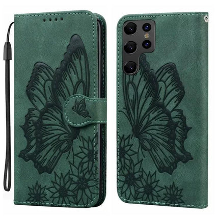 Étui de téléphone en cuir gaufré papillons avec fente pour cartes