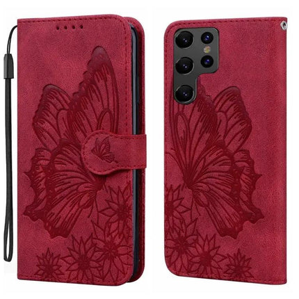 Étui de téléphone en cuir gaufré papillons avec fente pour cartes