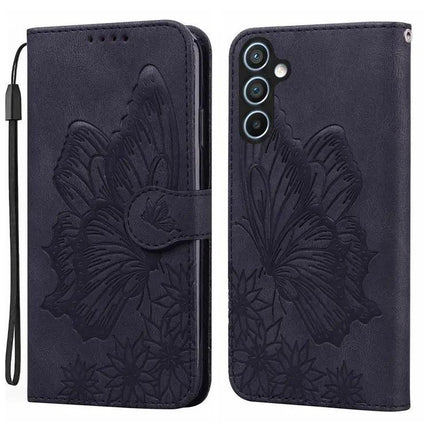 Étui de téléphone en cuir gaufré papillons avec fente pour cartes