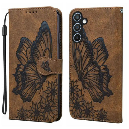 Étui de téléphone en cuir gaufré papillons avec fente pour cartes