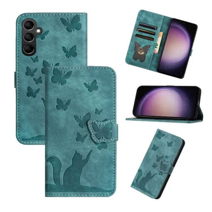 Butterfly Cat Embossed Flip Leather Phone Case For Galaxy S25 Series