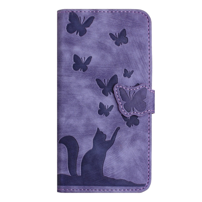 Étui Portefeuille en Cuir Gaufré Papillon Chat pour Samsung Galaxy S25 Ultra