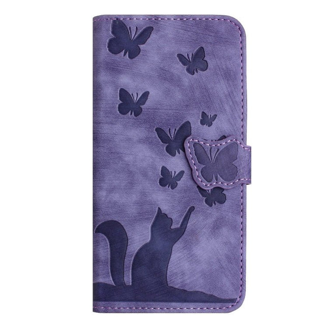 Butterfly Cat Embossed Flip Leather Phone Case For Samsung Galaxy S25 Ultra | Syndmart