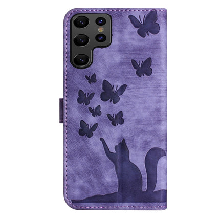 Butterfly Cat Embossed Flip Leather Phone Case For Samsung Galaxy S25 Ultra