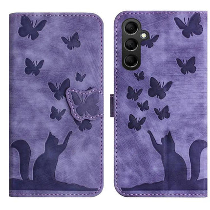 Butterfly Cat Embossed Flip Leather Phone Case For Galaxy S25 Series