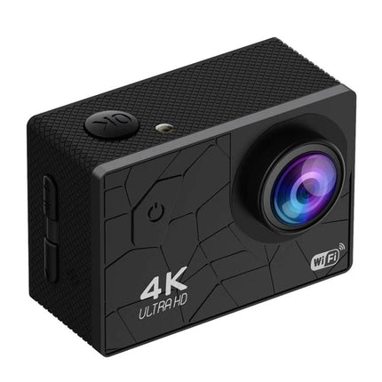 Versatile 4K WiFi Action Camera for Everyday Adventures — black 4K WiFi action camera with wide-angle lens, waterproof design for hiking, biking, driving
