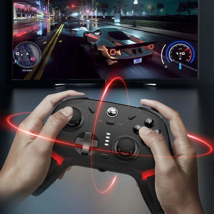 GameSir Controller for Everyday Gaming Sessions at Home — hands holding wireless controller playing racing game on TV