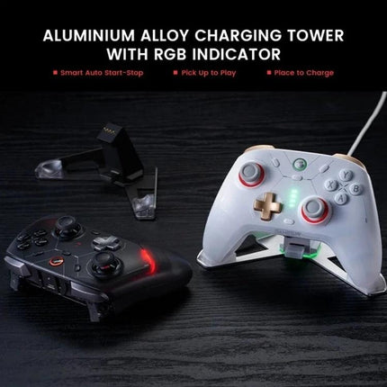 GameSir Controller for Everyday Gaming Sessions at Home on aluminium alloy charging tower with RGB indicator and dual controllers
