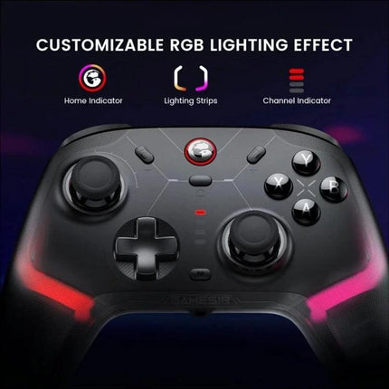 GameSir Controller for Everyday Gaming Sessions at Home showing black controller with customizable RGB lighting and labeled indicators
