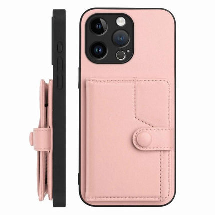 Secure Phone Case With Card Holder For Everyday Carry - pink PU leather wallet case with secure button and camera cutout