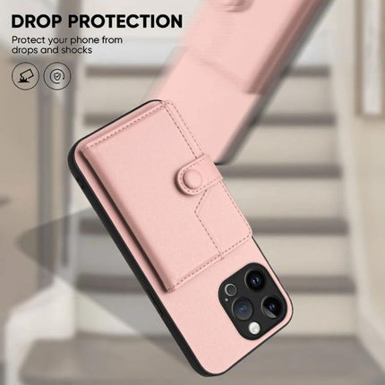 Secure Phone Case With Card Holder For Everyday Carry - pink PU leather wallet case with secure button and drop protection