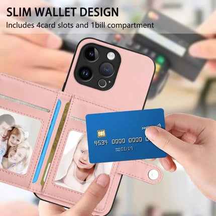 Secure Phone Case With Card Holder For Everyday Carry showing pink slim wallet design with card slots, button-secure holder and phone protection
