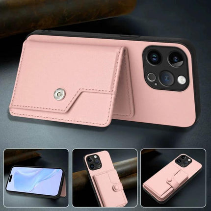 Secure Phone Case With Card Holder For Everyday Carry pink PU leather wallet case with button closure and camera cutout