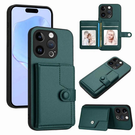 Secure Phone Case With Card Holder For Everyday Carry - green PU leather wallet case with snap button, built-in card holder and phone protection