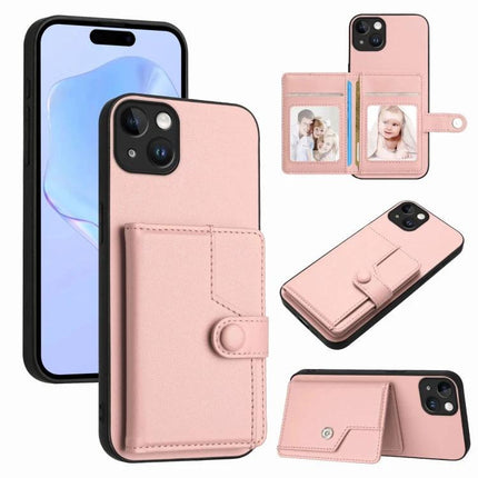 Secure Phone Case With Card Holder For Everyday Carry in pink PU leather with button wallet, TPU bumper and card ID slots