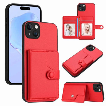 Secure Phone Case With Card Holder For Everyday Carry - red PU leather wallet case with buttoned card slot, stand function, and TPU protection