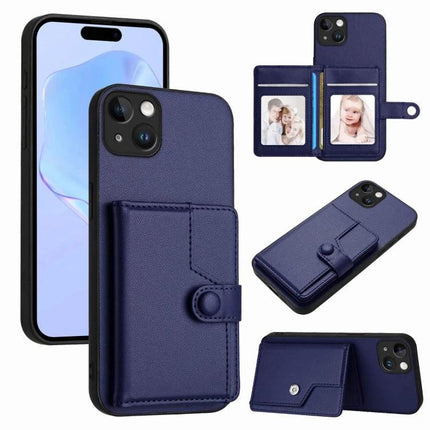 Secure Phone Case With Card Holder For Everyday Carry - navy PU leather wallet case with button-secure card slots and TPU bumper