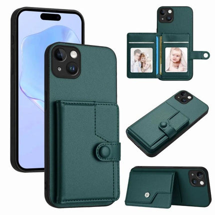 Secure Phone Case With Card Holder For Everyday Carry - green PU leather wallet case with button-secure card holder and TPU protection