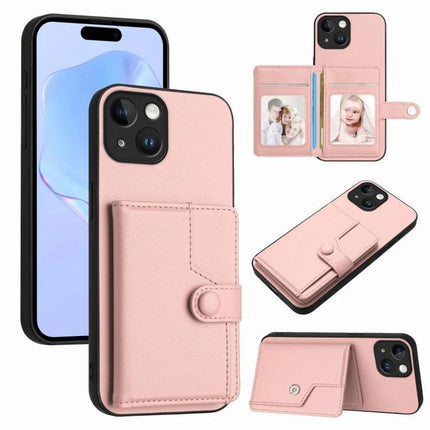 Secure Phone Case With Card Holder For Everyday Carry - pink PU leather wallet case with button-secure card slots and TPU bumper, phone stand