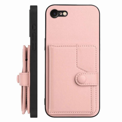 Phone Wallet Case With Integrated Cardholder in pink PU leather with snap cardholder and slim protective TPU shell