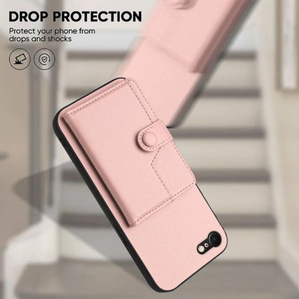 Phone Wallet Case With Integrated Cardholder shown in pink PU leather with drop protection, cardholder and cash pocket, slim travel wallet case