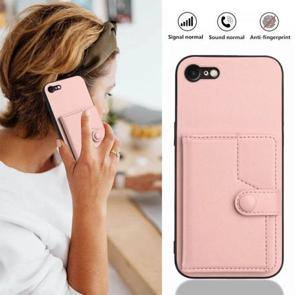 Phone Wallet Case With Integrated Cardholder in pink PU leather with snap cardholder and slim protective TPU shell