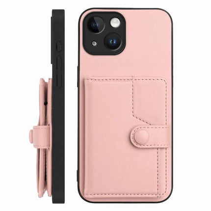 Essential Protective Phone Case With Built In Card Wallet in pink PU leather with TPU inner layer and snap card slot