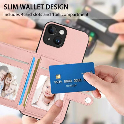 Essential Protective Phone Case With Built In Card Wallet in pink showing slim wallet design, multiple card slots and a hand inserting a credit card