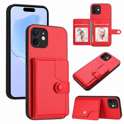 Essential Protective Phone Case With Built In Card Wallet in red PU leather with TPU inner layer, card slots, snap closure and kickstand