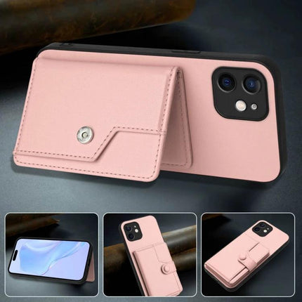 Protective Phone Case With Card Holder For Everyday Carry slim pink PU leather wallet case with card pocket and kickstand