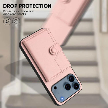 Phone Case With Built-In Wallet For Everyday Card Protection in pink PU leather showing card pocket and camera cutout