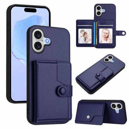 Phone Case With Built-In Wallet For Everyday Card Protection in navy PU leather showing card slots, snap closure, and phone protection