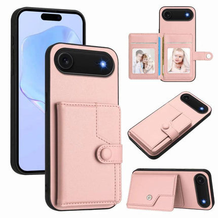 Phone Case With Built-In Wallet For Everyday Card Protection in pink PU leather with card slots, snap closure and kickstand for quick daily carry