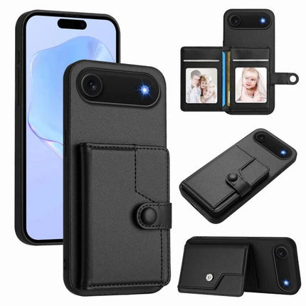 Phone Case With Built-In Wallet For Everyday Card Protection — black PU leather wallet phone case with card slots, magnetic closure and camera cutout