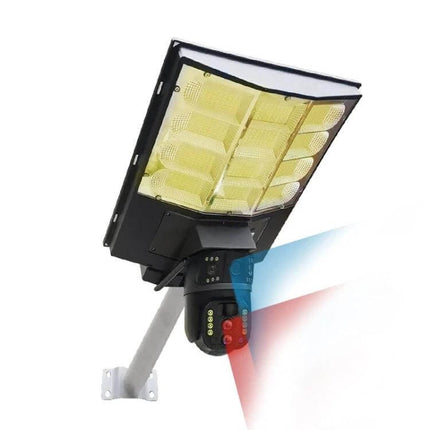 Outdoor Solar Street Light with HD Wireless Monitoring Camera mounted on pole showing solar panel, LED array and camera with motion-sensor lights