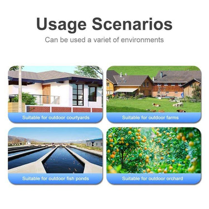 Outdoor Solar Street Light with HD Wireless Monitoring Camera mounted in diverse outdoor usage scenarios for courtyards, farms, fish ponds, and orchards