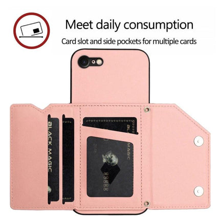 Phone Case With Card Slots For Daily Essentials - pink folio wallet case with wrist strap, multiple card slots and ID window, protective phone cover
