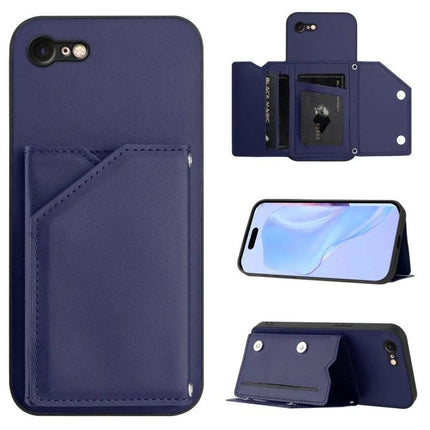 Phone Case With Card Slots For Daily Essentials navy leather wallet-style case with wrist strap and stand feature