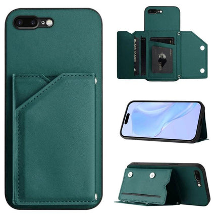IPhone Case With Card Slots and wrist strap in green — wallet-style protective case with card pockets and kickstand functionality