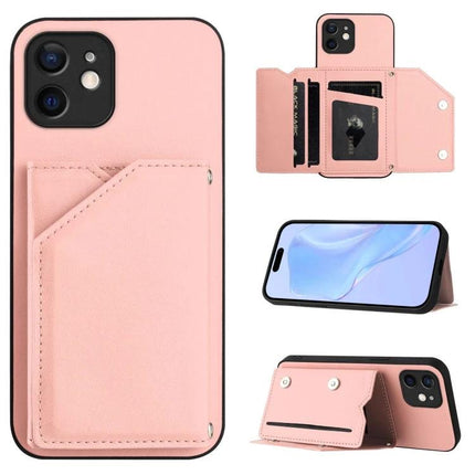 Phone Case With Card Slots For Daily Essentials in pink leather with magnetic closure, detachable wrist strap, and multiple card pockets