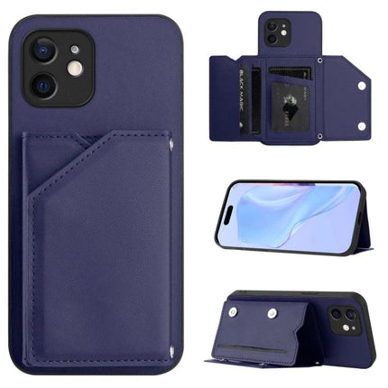 Phone Case With Card Slots For Daily Carry — navy leather wallet case with multiple card slots, magnetic closure and detachable wrist strap