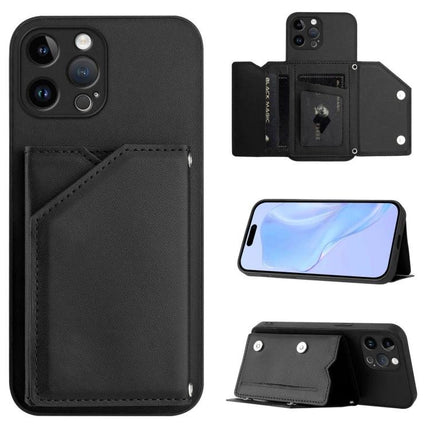 Phone Case With Card Slots For Daily Carry black leather wallet case with multiple card slots, magnetic closure and detachable wrist strap