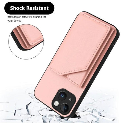 Phone Case With Card Slots For Daily Carry in pink leather wallet style with magnetic closure and detachable wrist strap