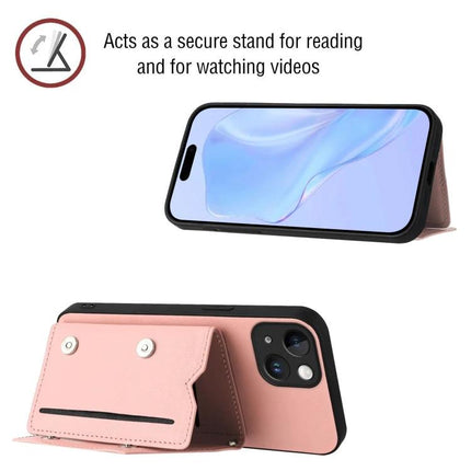Phone Case With Card Slots For Daily Carry shown in pink, acting as a secure stand with multiple card slots and detachable wrist strap