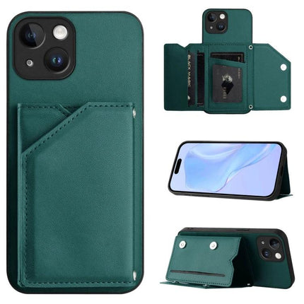 Phone Case With Card Slot For Everyday Essentials in green leather with multiple card slots, magnetic closure and detachable wrist strap