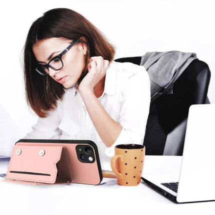 Phone Case With Card Slot For Everyday Essentials shown on desk with woman working, magnetic closure and detachable wrist strap visible