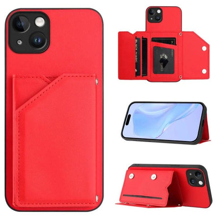 Phone Case With Card Holder For Daily Essentials shown in red with integrated card slots, stand feature and secure snap closure