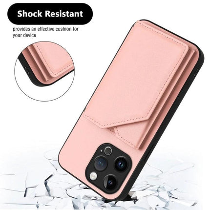 Phone Case With Card Holder For Daily Essentials showing pink shock-resistant wallet-style case with integrated card slots and camera cutout